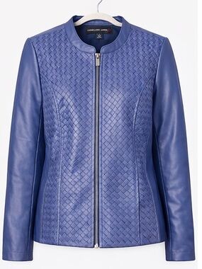 Colleen Lopez Blue Faux Leather Dream Weaver Jacket 1X